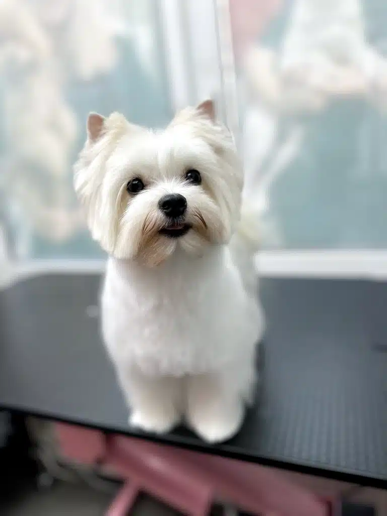 Білий бівер підстрижений під ведмедика