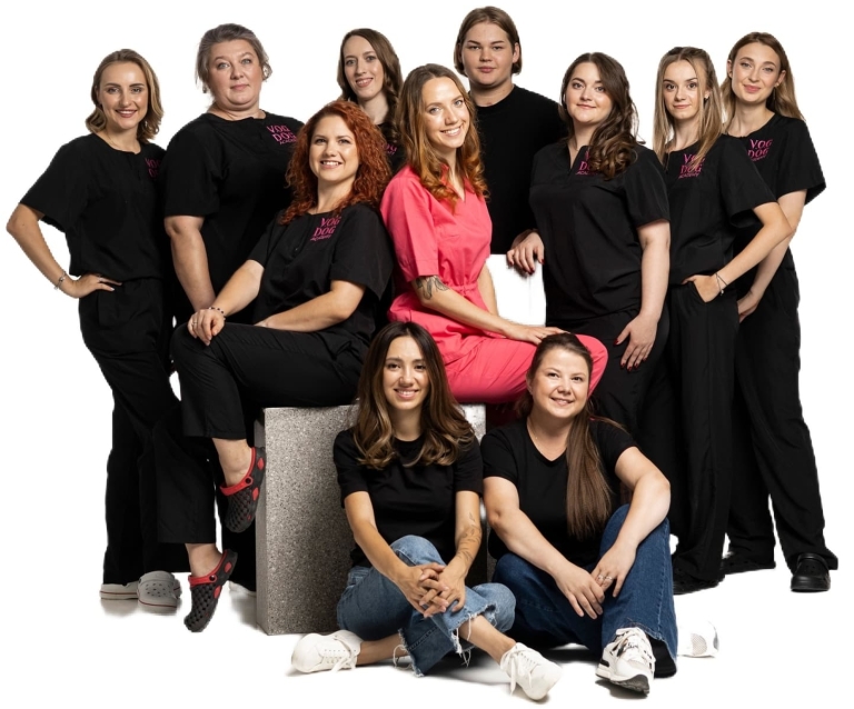 Фотосесія викладачів Академії грумінгу разом з ветеринаром у рожевій формі