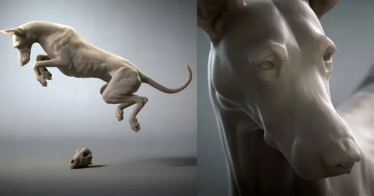 Тривимірне зображення граційного пса в сірому кольорі