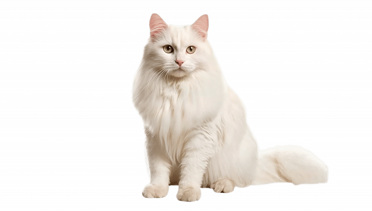 Білий довгошерстий кіт має бежеві, майже білі очі