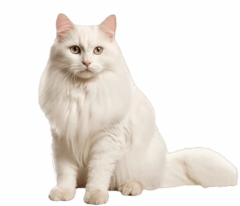 Білий довгошерстий кіт має бежеві, майже білі очі