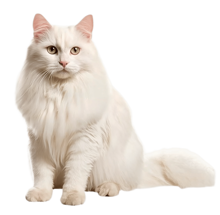 Білий довгошерстий кіт має бежеві, майже білі очі