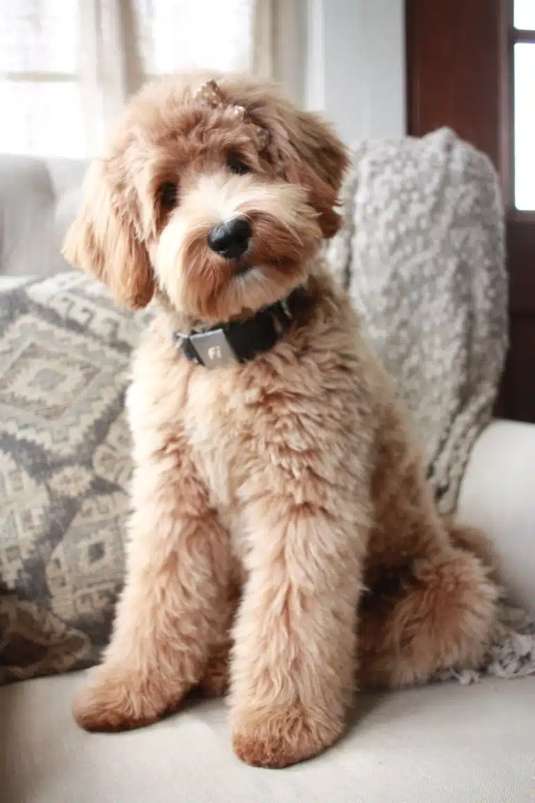 На шиї лабрадудля широкий чорний нашийник зі сріблястим квадратом